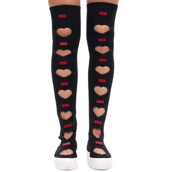 NIB ! GCDS Thigh-High Sneaker Boots Heart Cut Out Made in Italy - Picture 2 of 13